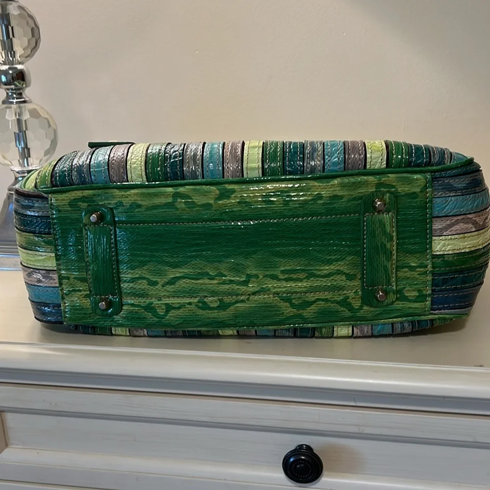 M.C. Marc Chantal Striped Green and Blue Shoulder Bag - Picture 6 of 8
